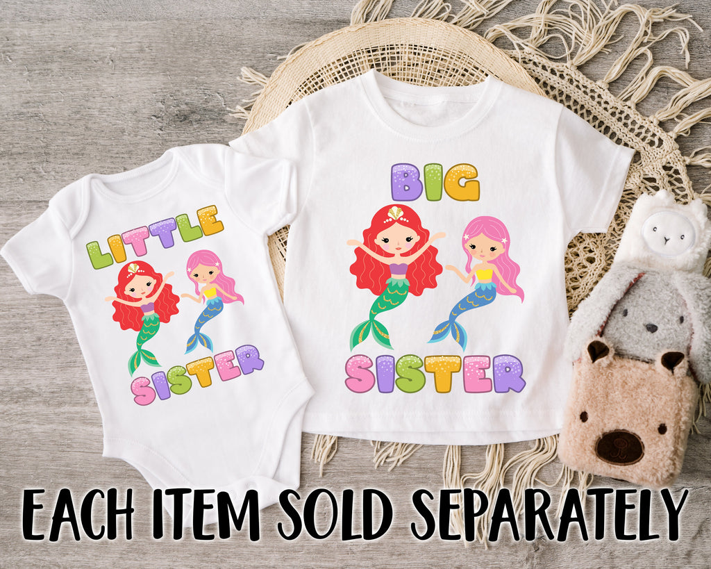 Get trendy with Mermaid Big Sister Little Sister T-Shirt Baby Grow Set -  available at DizzyKitten. Grab yours for £8.95 today!