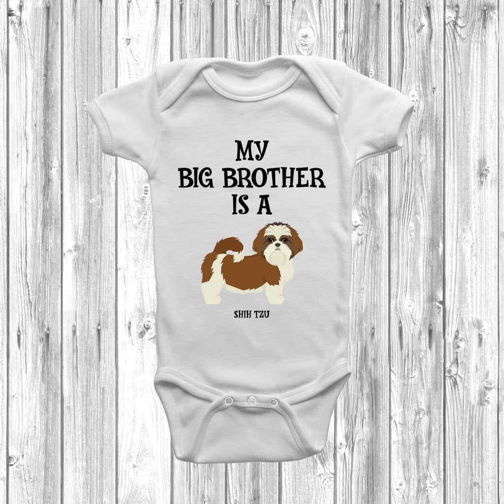 Get trendy with My Big Brother Is A Shih Tzu Baby Grow -  available at DizzyKitten. Grab yours for £8.95 today!