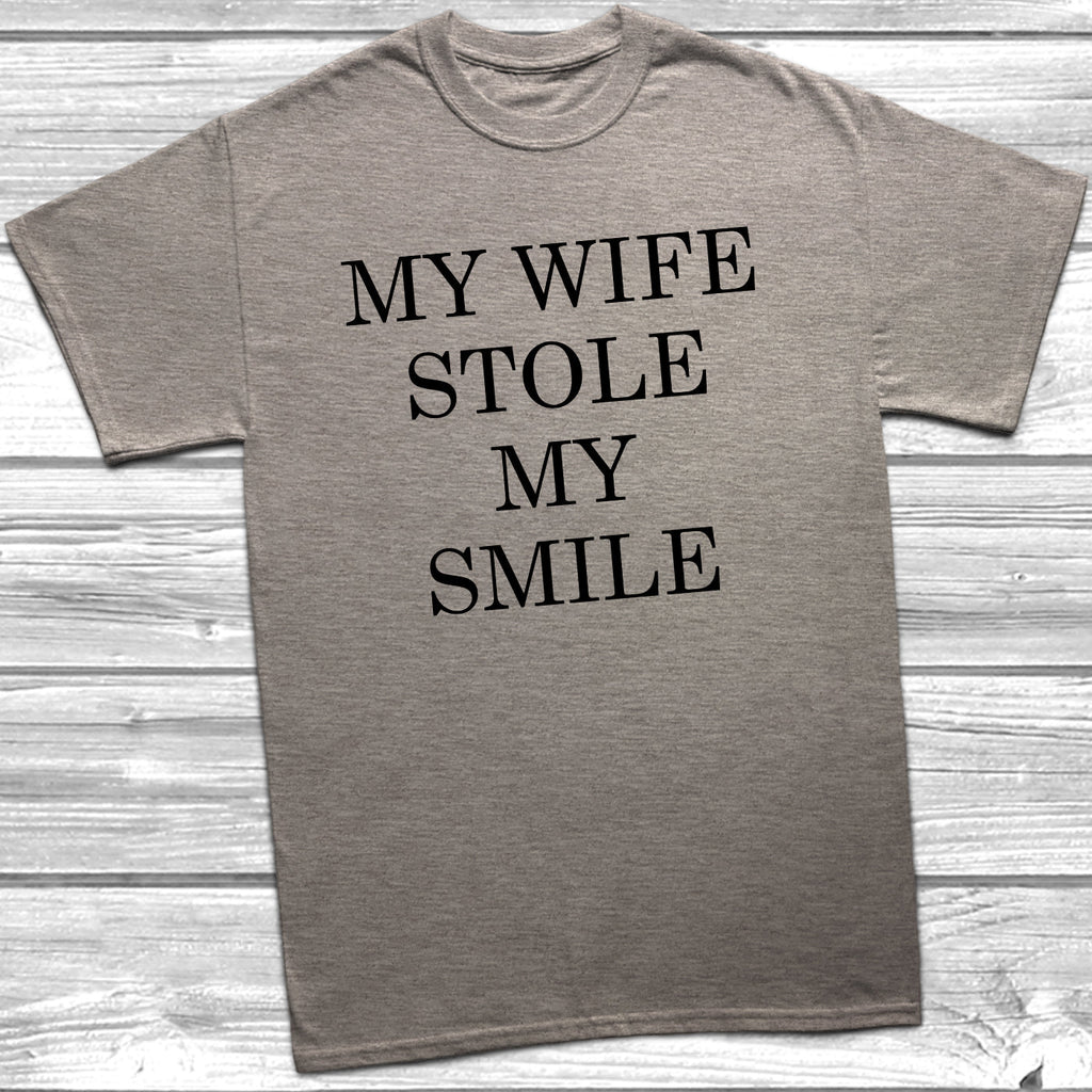 Get trendy with My Wife Stole My Smile T-Shirt - T-Shirt available at DizzyKitten. Grab yours for £9.99 today!