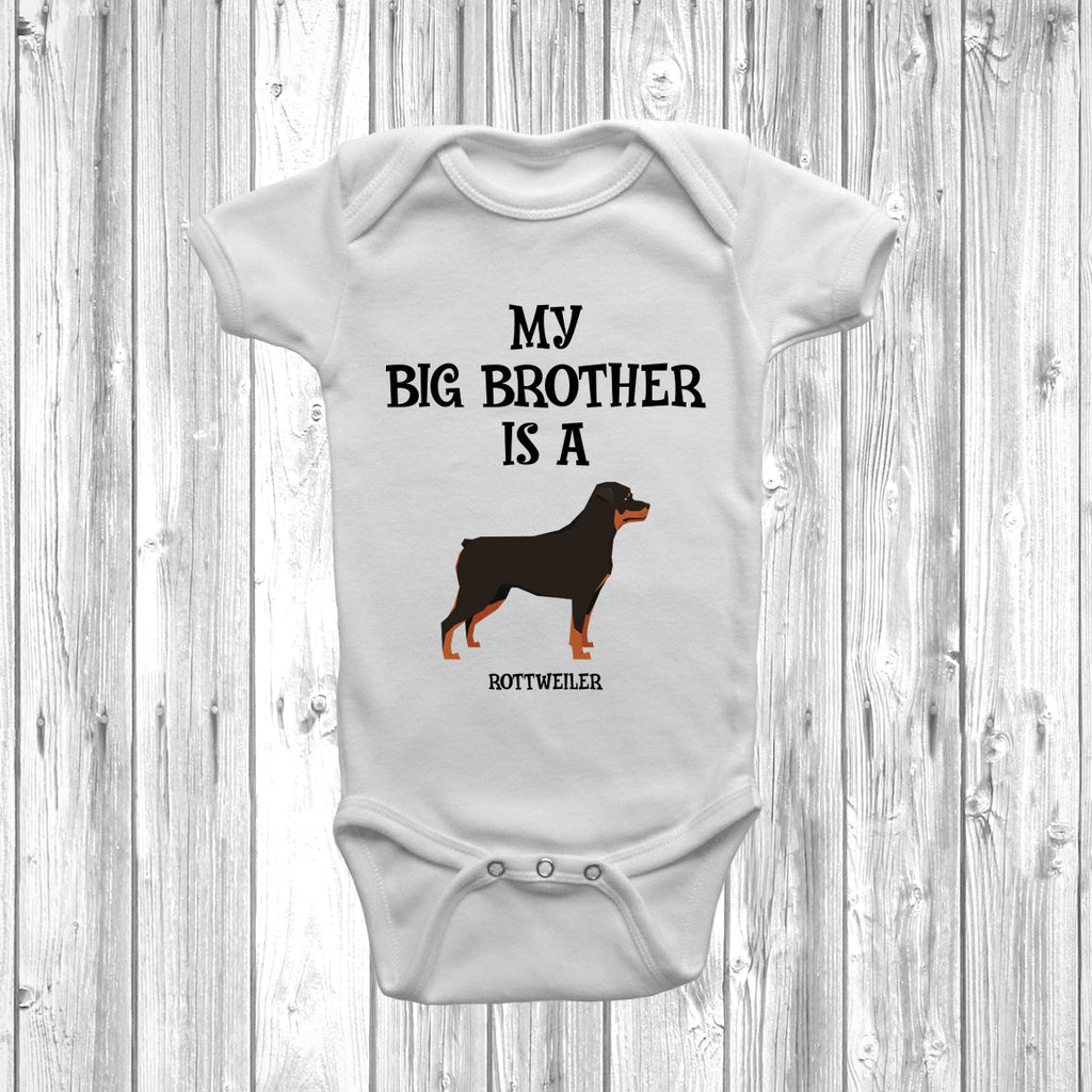 Get trendy with My Big Brother Is A Rottweiler Baby Grow - Baby Grow available at DizzyKitten. Grab yours for £8.95 today!