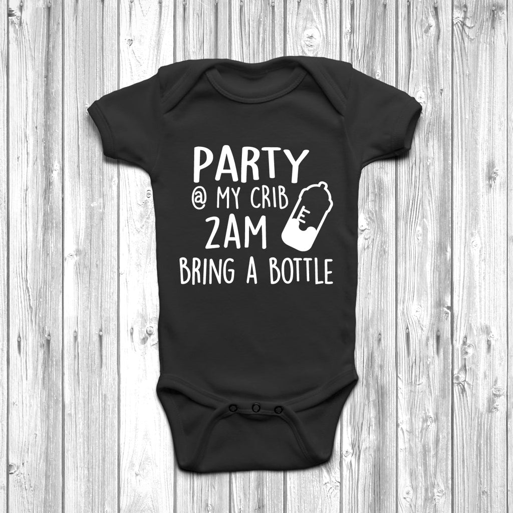 Get trendy with Party At My Crib 2am Bring A Bottle Baby Grow - Baby Grow available at DizzyKitten. Grab yours for £8.45 today!