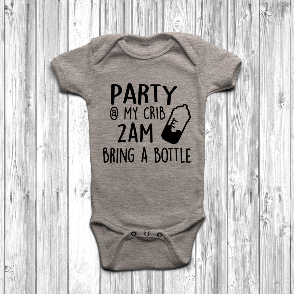 Get trendy with Party At My Crib 2am Bring A Bottle Baby Grow - Baby Grow available at DizzyKitten. Grab yours for £8.45 today!