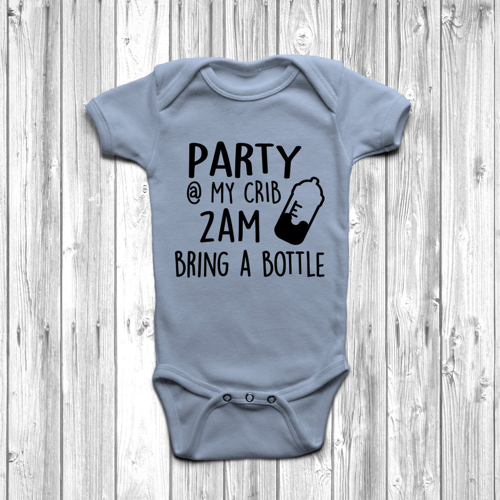 Get trendy with Party At My Crib 2am Bring A Bottle Baby Grow - Baby Grow available at DizzyKitten. Grab yours for £8.45 today!