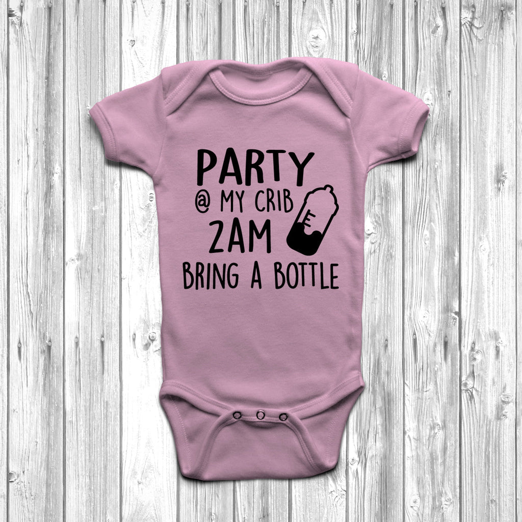 Get trendy with Party At My Crib 2am Bring A Bottle Baby Grow - Baby Grow available at DizzyKitten. Grab yours for £8.45 today!