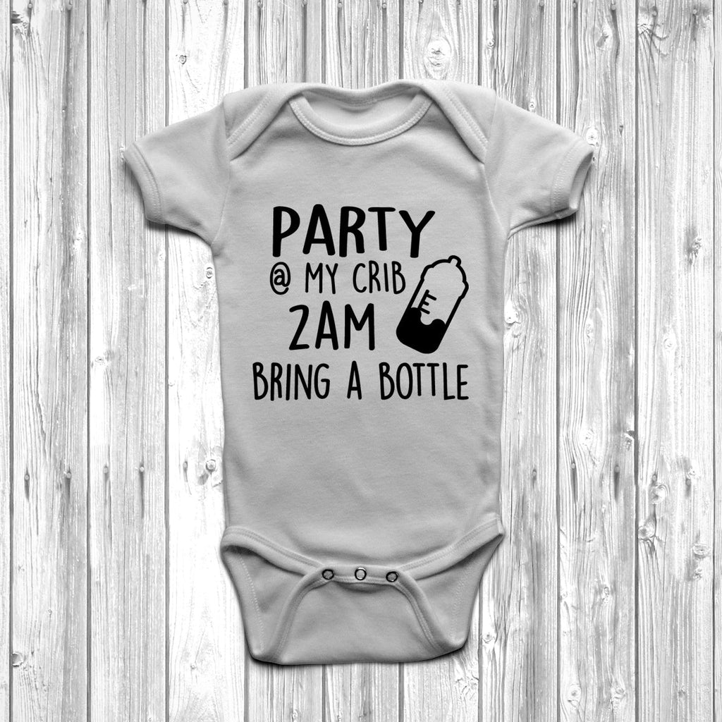 Get trendy with Party At My Crib 2am Bring A Bottle Baby Grow - Baby Grow available at DizzyKitten. Grab yours for £8.45 today!