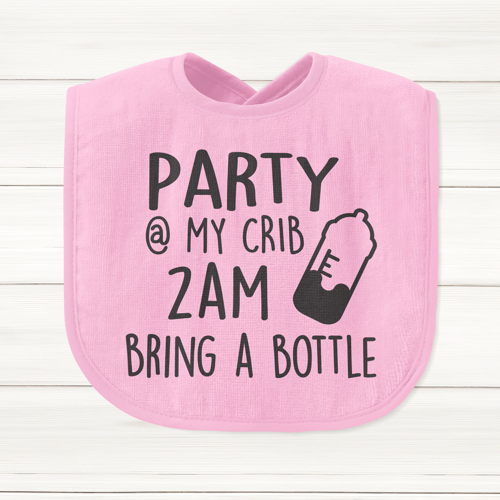 Get trendy with Party At My Crib 2AM Bring A Bottle Baby Bib - Baby Grow available at DizzyKitten. Grab yours for £6.49 today!
