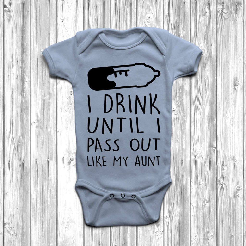 Get trendy with I Drink Until I Pass Out Like My Aunt Baby Grow - Baby Grow available at DizzyKitten. Grab yours for £7.95 today!