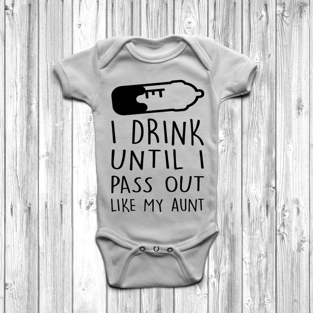 Get trendy with I Drink Until I Pass Out Like My Aunt Baby Grow - Baby Grow available at DizzyKitten. Grab yours for £7.95 today!