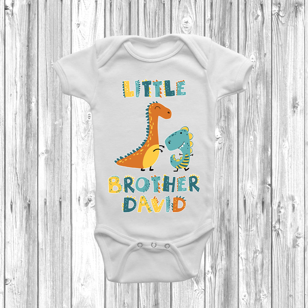 Get trendy with Personalised Dinosaur Big Brother Little Brother T-Shirt Baby Grow Set -  available at DizzyKitten. Grab yours for £10.95 today!