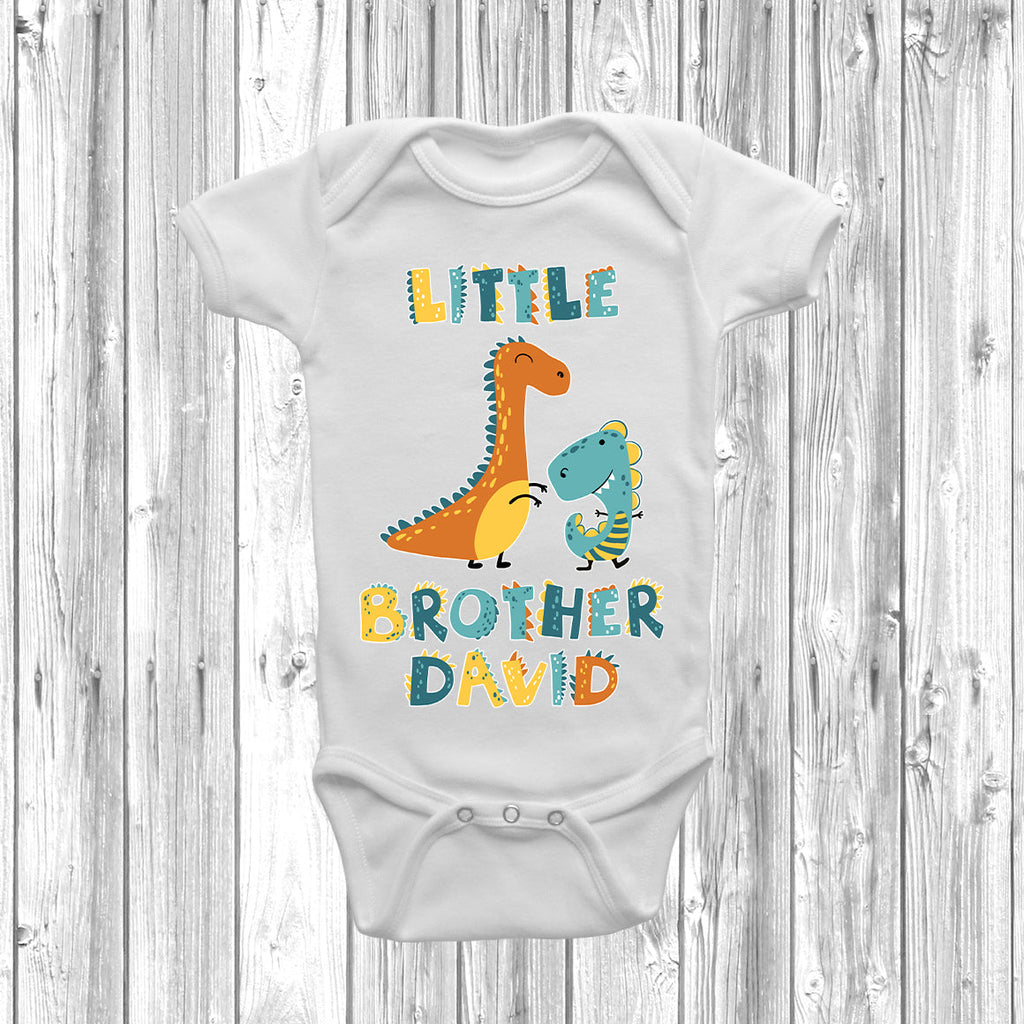 Get trendy with Personalised Dinosaur Big Brother Little Brother T-Shirt Baby Grow Set -  available at DizzyKitten. Grab yours for £11.45 today!
