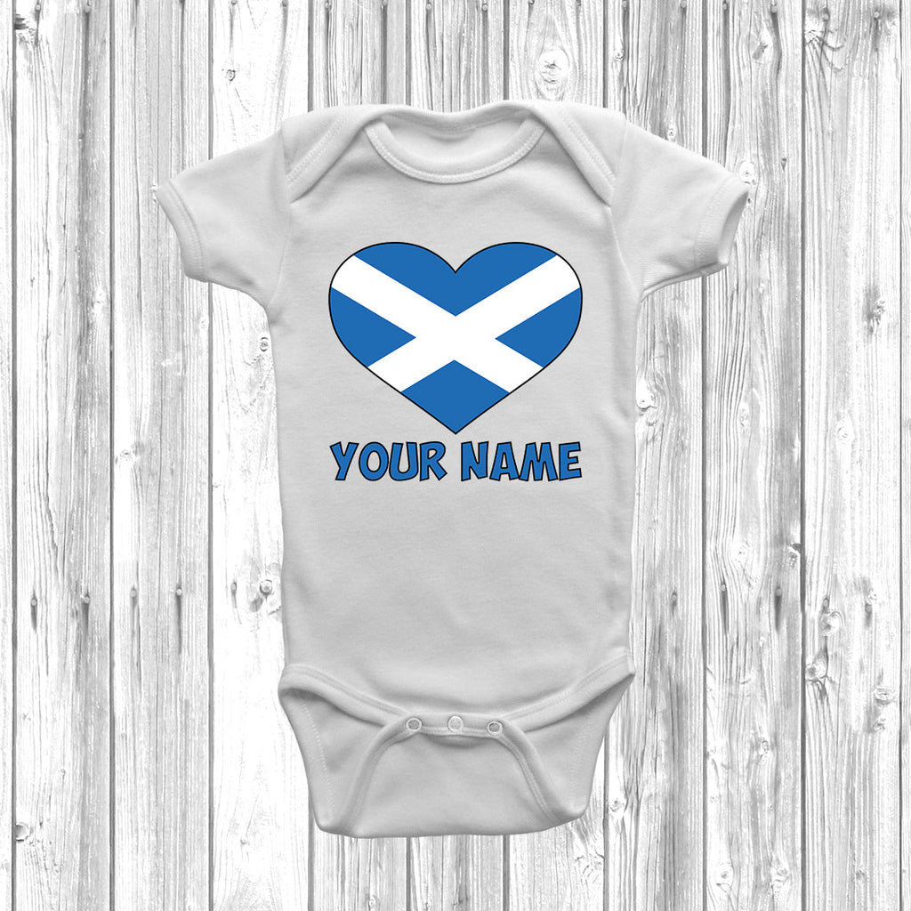 Get trendy with Personalised Scotland Flag Baby Grow -  available at DizzyKitten. Grab yours for £8.49 today!