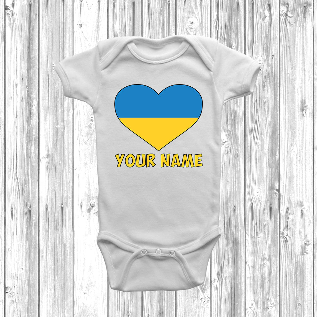 Get trendy with Personalised Ukraine Flag Baby Grow -  available at DizzyKitten. Grab yours for £8.49 today!