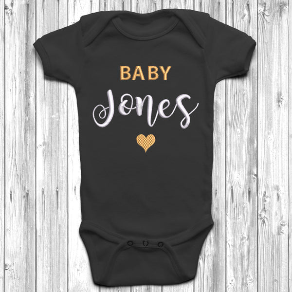 Personalised Surname Embroidered Baby Grow