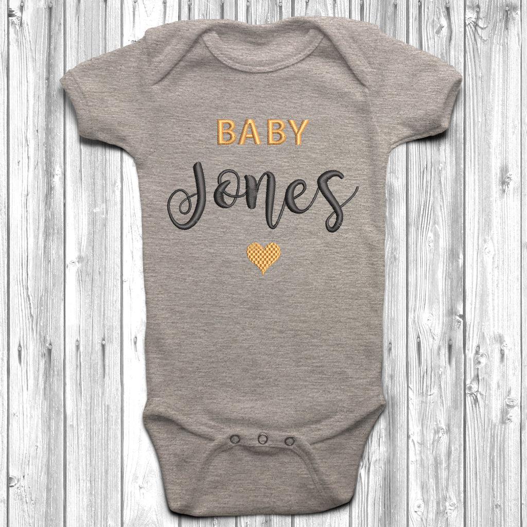 Get trendy with Personalised Surname Embroidered Baby Grow - Baby Grow available at DizzyKitten. Grab yours for £8.45 today!