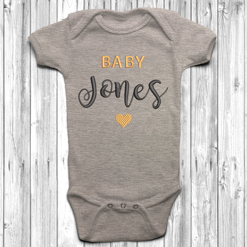 Get trendy with Personalised Surname Embroidered Baby Grow - Baby Grow available at DizzyKitten. Grab yours for £7.95 today!