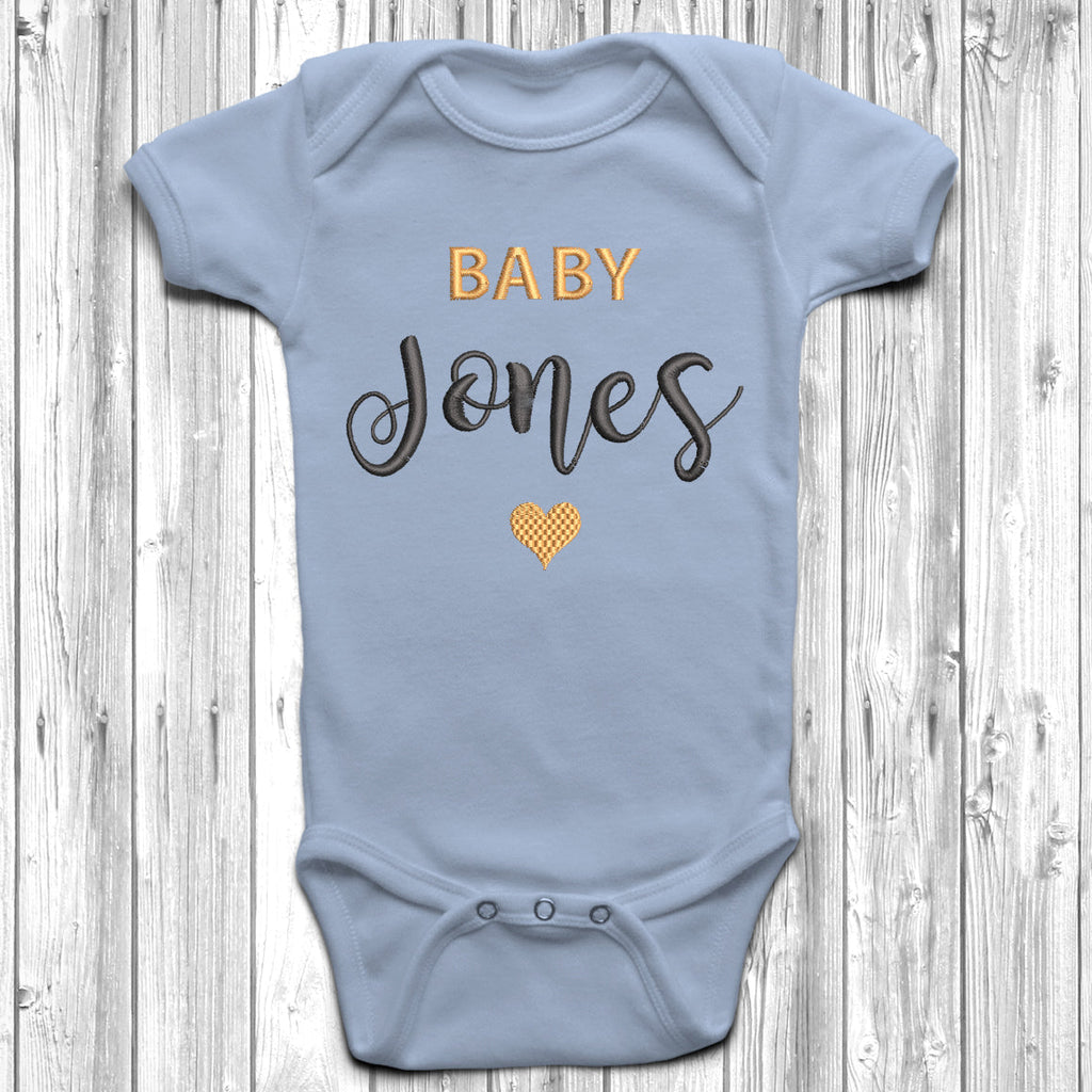 Get trendy with Personalised Surname Embroidered Baby Grow - Baby Grow available at DizzyKitten. Grab yours for £8.45 today!