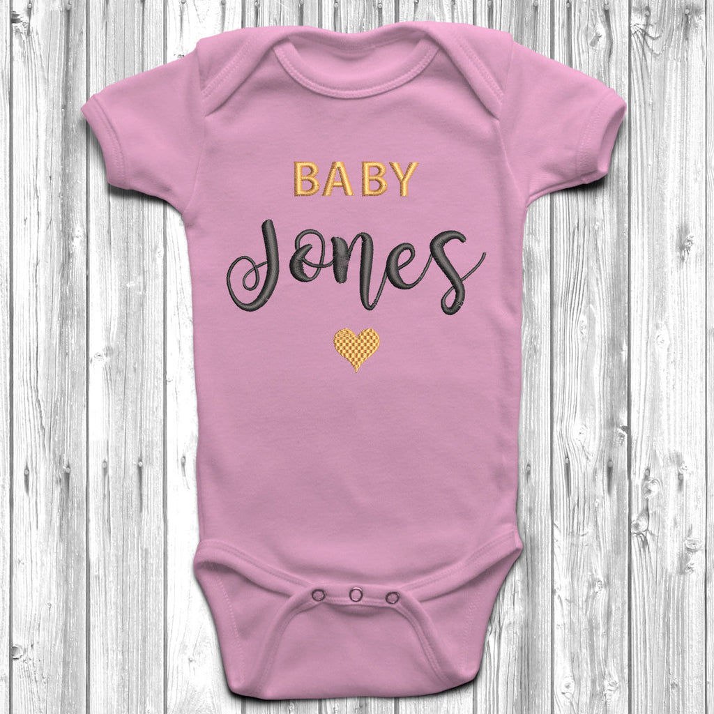 Get trendy with Personalised Surname Embroidered Baby Grow - Baby Grow available at DizzyKitten. Grab yours for £7.95 today!