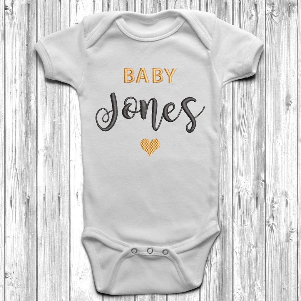 Get trendy with Personalised Surname Embroidered Baby Grow - Baby Grow available at DizzyKitten. Grab yours for £8.45 today!
