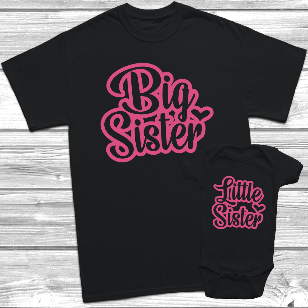 Get trendy with Retro Big Sister Little Sister T-Shirt Baby Grow Set -  available at DizzyKitten. Grab yours for £7.95 today!