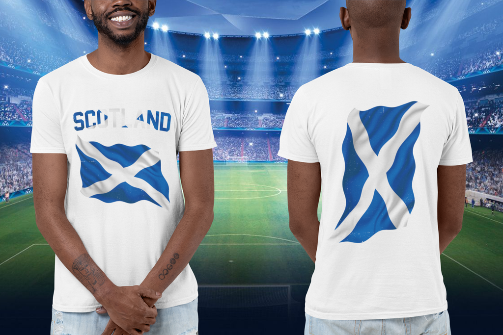 Get trendy with Scotland Waving Flag T-Shirt - T-Shirt available at DizzyKitten. Grab yours for £17.95 today!