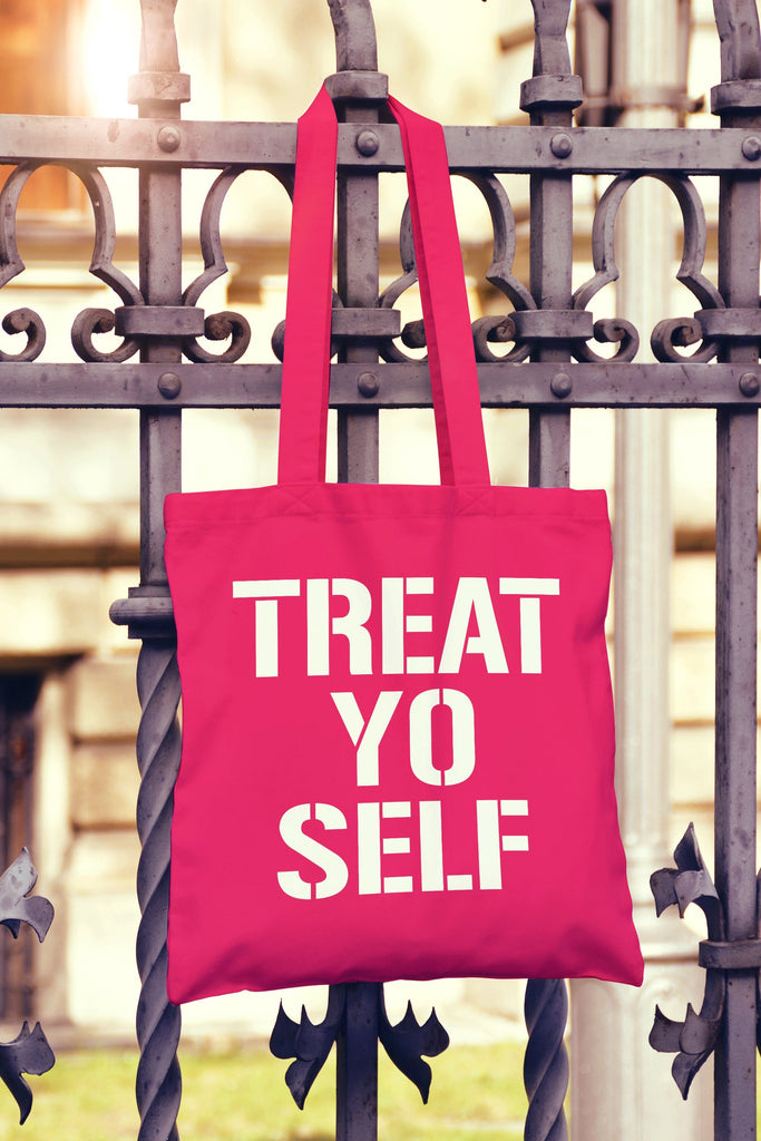 Get trendy with Treat Yo Self Tote Bag - Tote Bag available at DizzyKitten. Grab yours for £7.49 today!