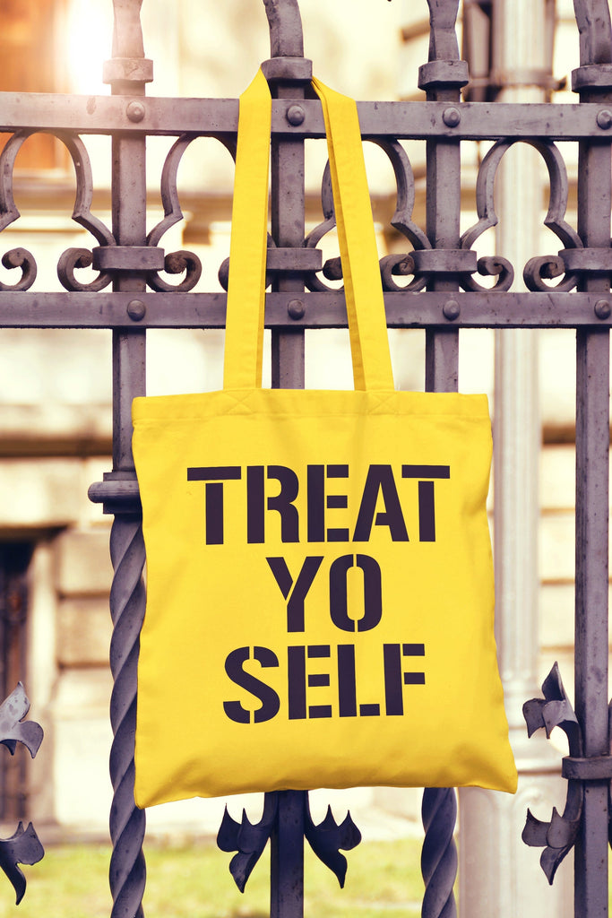Get trendy with Treat Yo Self Tote Bag - Tote Bag available at DizzyKitten. Grab yours for £7.49 today!