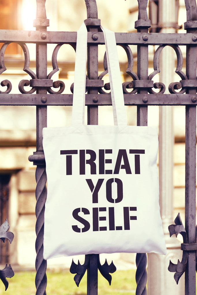 Get trendy with Treat Yo Self Tote Bag - Tote Bag available at DizzyKitten. Grab yours for £7.49 today!