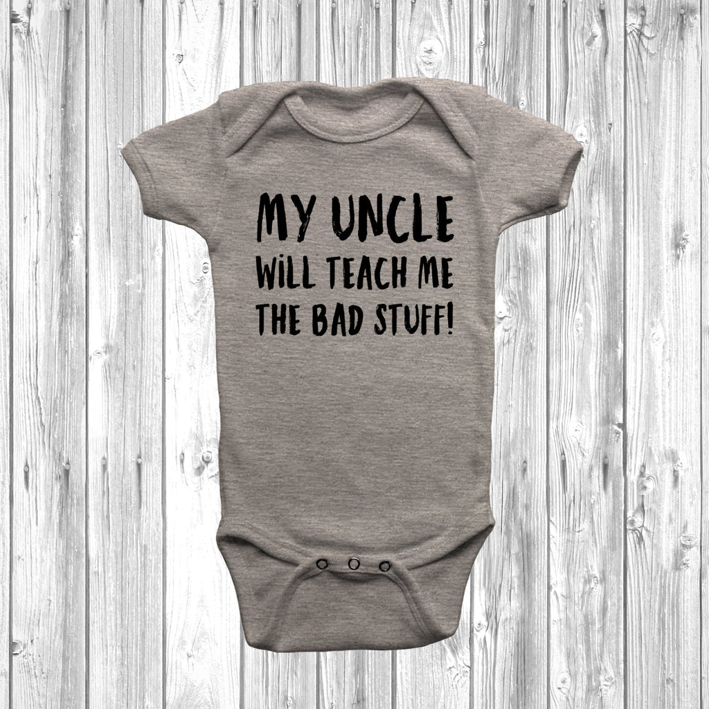 Get trendy with My Uncle Will Teach Me The Bad Stuff Baby Grow - Baby Grow available at DizzyKitten. Grab yours for £10.45 today!