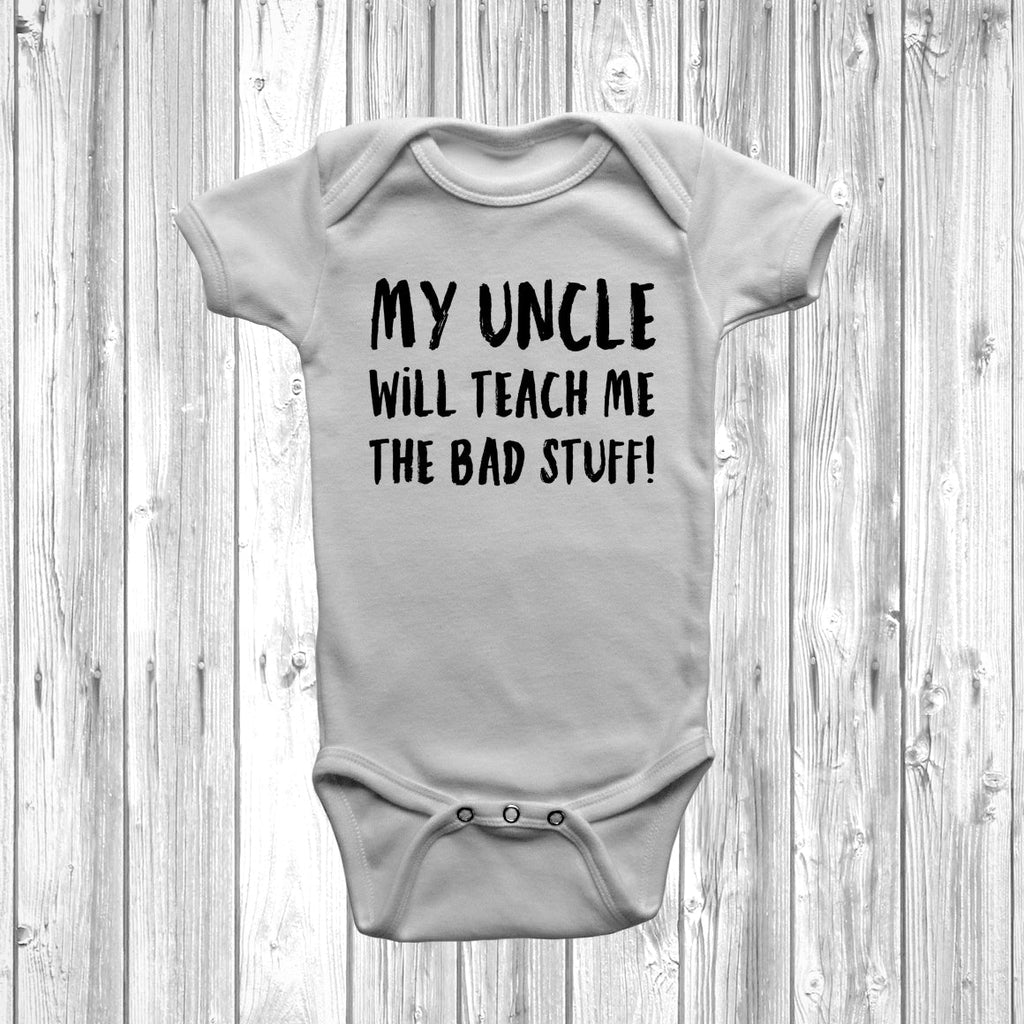 Get trendy with My Uncle Will Teach Me The Bad Stuff Baby Grow - Baby Grow available at DizzyKitten. Grab yours for £10.45 today!