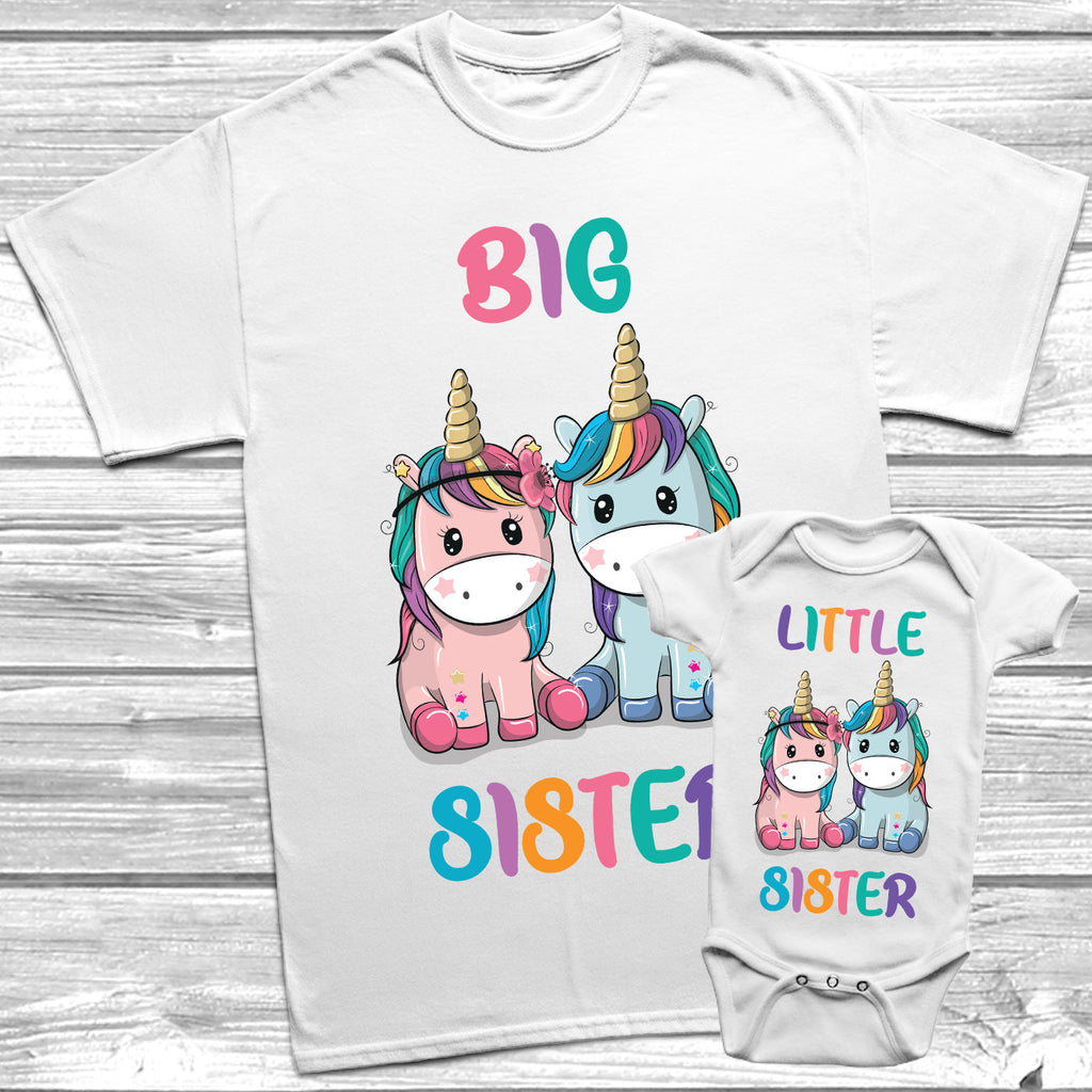 Get trendy with Unicorn Big Sister Little Sister T-Shirt Baby Grow Set -  available at DizzyKitten. Grab yours for £9.95 today!