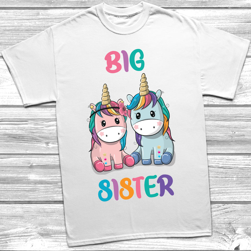 Get trendy with Unicorn Big Sister Little Sister T-Shirt Baby Grow Set -  available at DizzyKitten. Grab yours for £10.45 today!