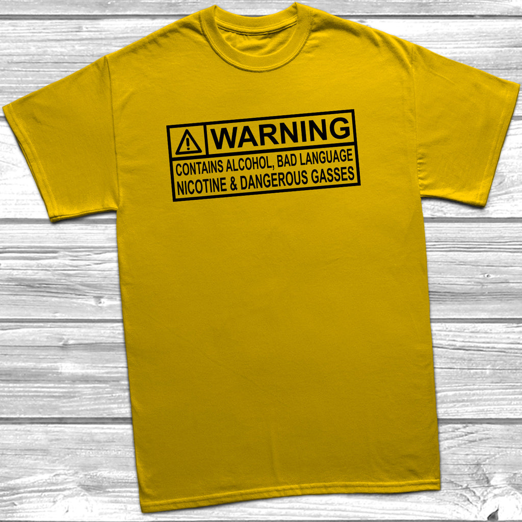 Get trendy with Warning Contains Alcohol And Bad Language T-Shirt - T-Shirt available at DizzyKitten. Grab yours for £8.99 today!