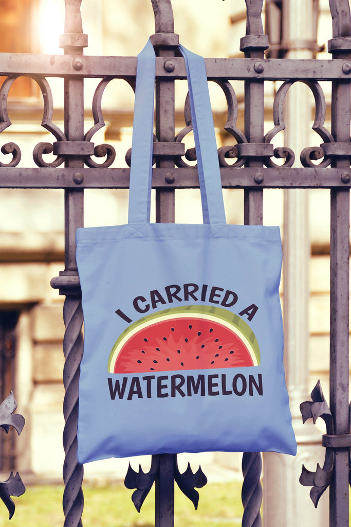 Get trendy with I Carried A Watermelon Tote Bag - Tote Bag available at DizzyKitten. Grab yours for £8.49 today!