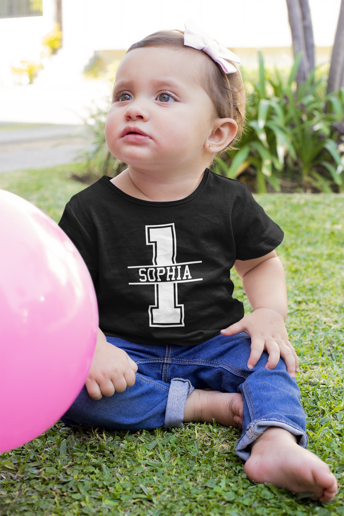 Get trendy with Personalised 1st Birthday Monogram T-Shirt - T-Shirt available at DizzyKitten. Grab yours for £10.49 today!