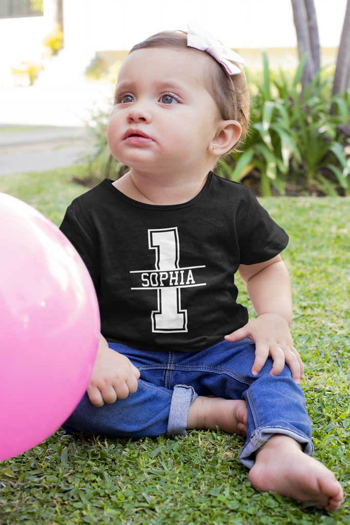 Get trendy with Personalised 1st Birthday Monogram T-Shirt - T-Shirt available at DizzyKitten. Grab yours for £9.99 today!