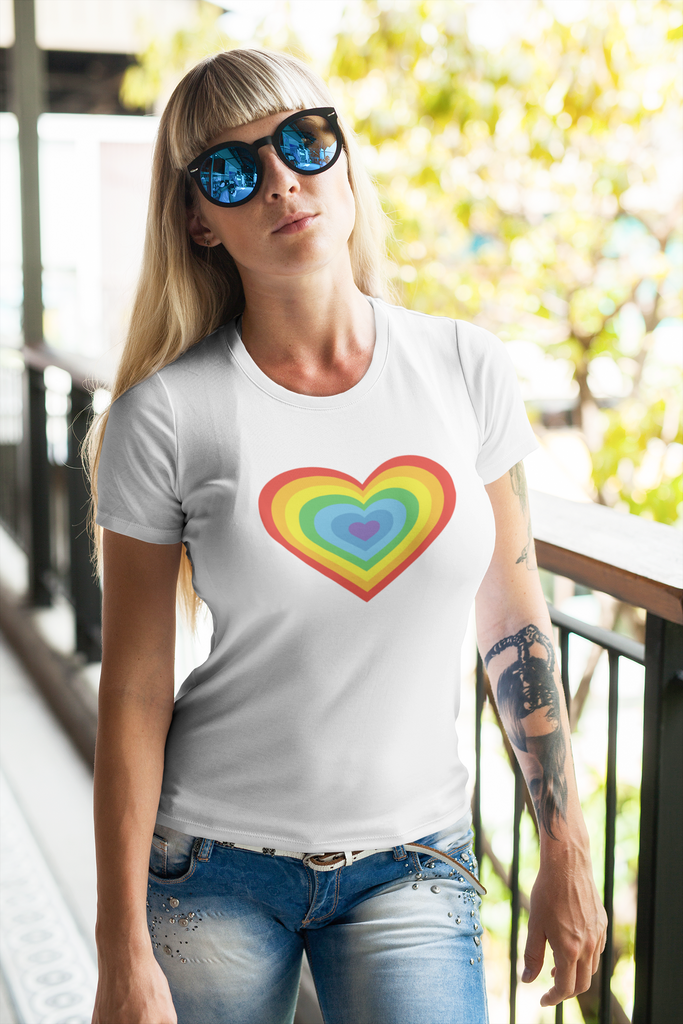 Get trendy with Multiple Heart Rainbow LGBT T-Shirt - T-Shirt available at DizzyKitten. Grab yours for £10.45 today!