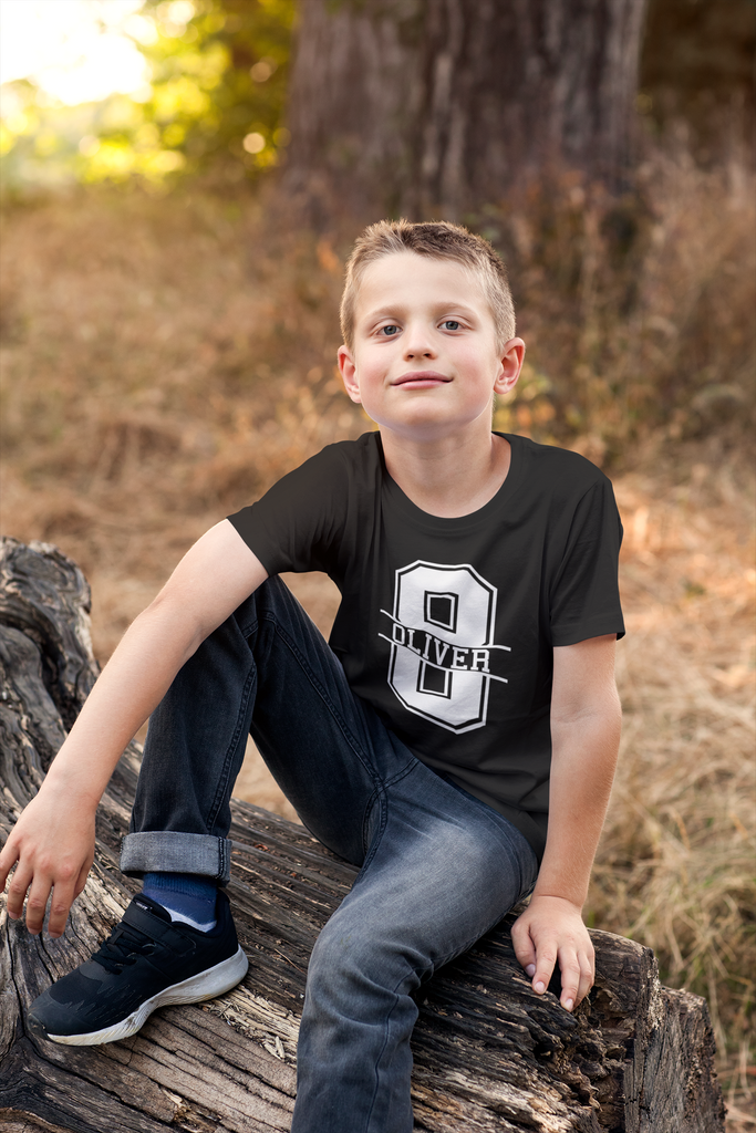 Get trendy with Personalised 8th Birthday Monogram T-Shirt - T-Shirt available at DizzyKitten. Grab yours for £10.49 today!