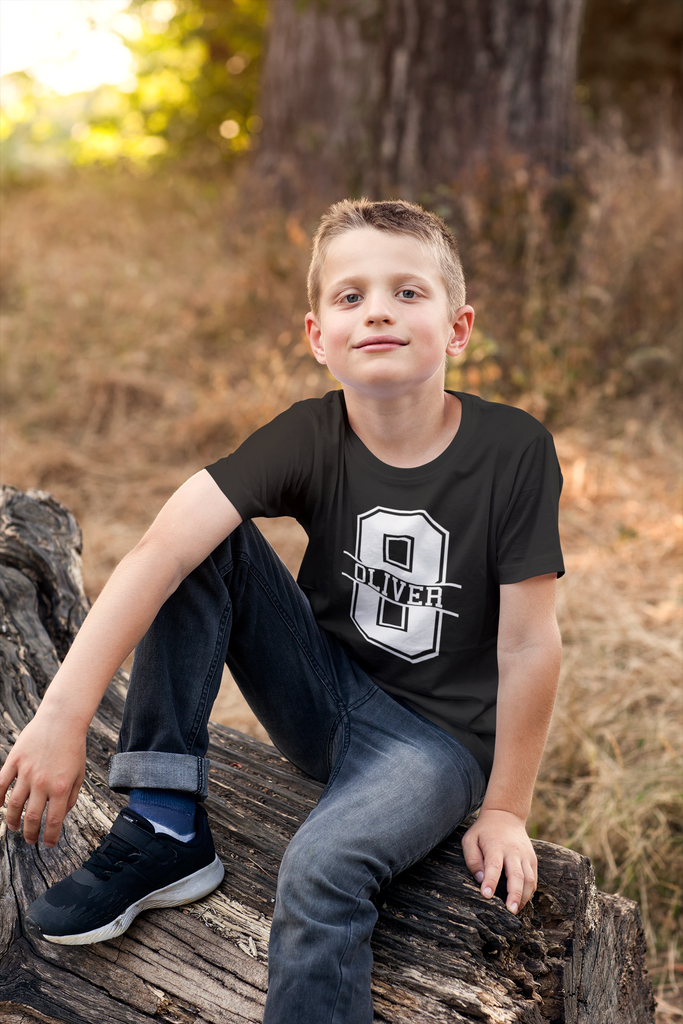 Get trendy with Personalised 8th Birthday Monogram T-Shirt - T-Shirt available at DizzyKitten. Grab yours for £9.99 today!