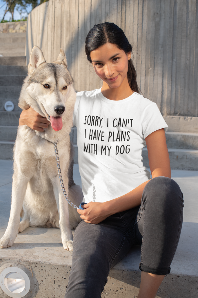 Get trendy with Sorry, I Can't I have Plans With My Dog T-Shirt -  available at DizzyKitten. Grab yours for £9.95 today!